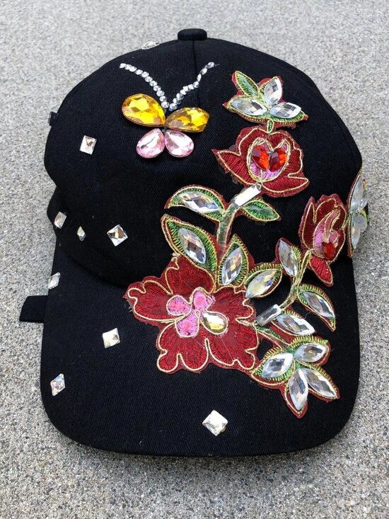 Unbranded Accessories - Women's Floral Gem Rhinestone Baseball Hat 100% Cotton Flowers